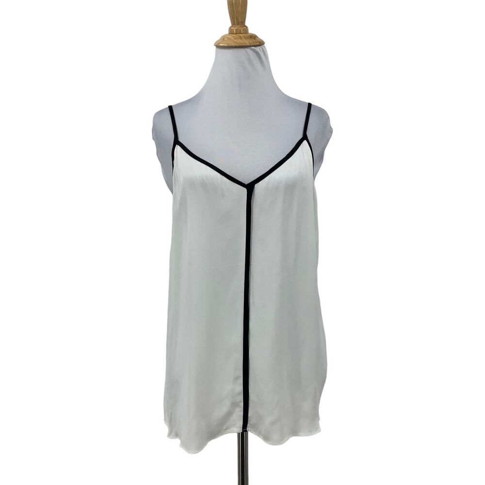 Lost April Satin Tank Top Womens M Medium Off White Black Trim Adjustable Straps